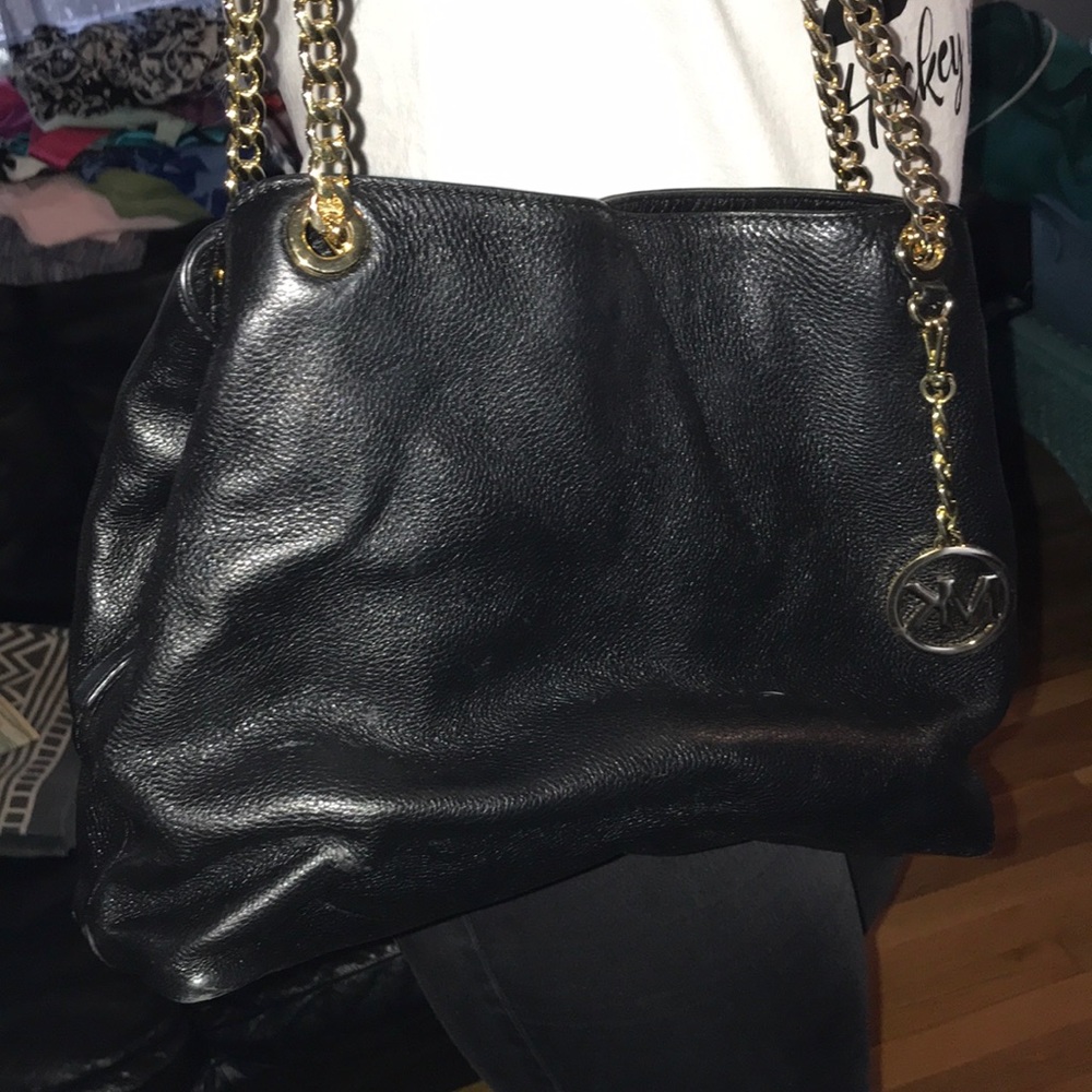 Michael Kors Black Leather Gold Chain Purse